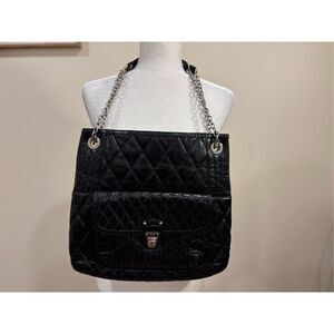 Coach Women's Black 19854 Poppy Quilted Slim Leather Tote Bag